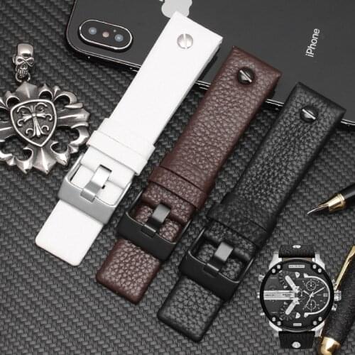 Universal Leather For Diesel Watch Strap Wrist Watch Belt For BraceletDZ7314 DZ7256 Watchband Straps 24 26 28 30mm With rivets