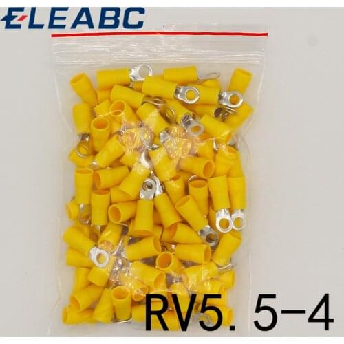RV5.5-4 Yellow Ring insulated terminal 100PCS/Pack cable Crimp Terminal suit 4-6mm2 Cable Wire Connector RV5-4 RV