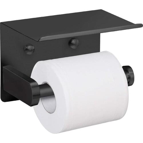 Self Adhesive Toilet Paper Holder with Phone Shelf SUS 304 Stainless Steel Wall Mounted Toilet Paper Roll Holder - Rustproof an