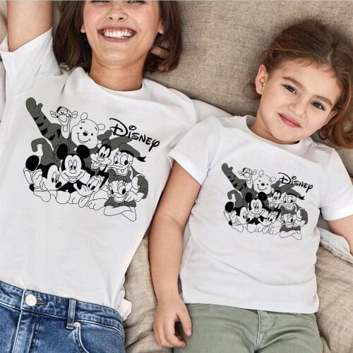 Family Matching Clothes Mommy And Me Disney Cartoon Print Graphic Tees Short Sleeve Baby Kids T-shirts Family Look T-shirts