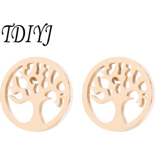 TDIYJ 3Pairs New Arrival Hollow Life Tree Stud Earrings Stainless Steel Ear Nails for Women Girls Jewelry Gift