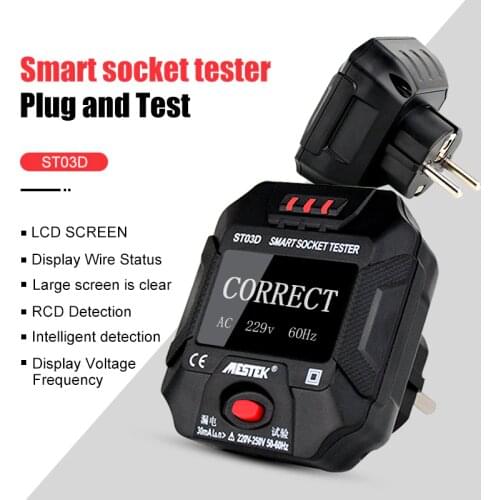Socket Tester LCD Screen Voltage Test Socket Detector UK EU Plug Ground Zero Line Plug Wall Plug Breaker Finder RCD Test MESTEK