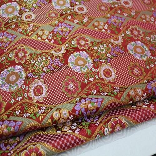 HLQON 75cm width brocade red flower color fabric for patchwork felt tissue bed sheet cheongsam dress children coat cloth