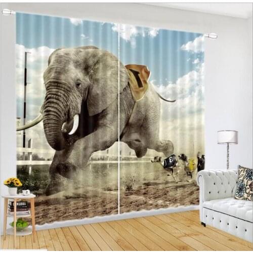 Fabric Window Curtains Elephant race print Blackout Living Room kids Bedroom Cortina Drapes Rideaux Customized size pillowcase