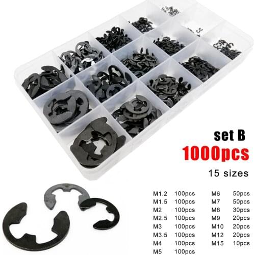 580/1000pcs M1.2 M1.5 M2 M3 M4 M5 M6 M8 M10 M12 M15 Black Carbon Steel Shaft External Retaining Ring E Clip Snap Circlip Washer