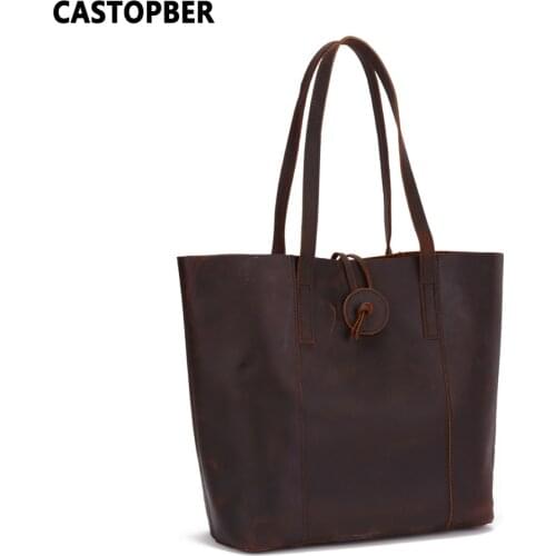 Vintage Composite Bag For Tote Bag 2 Set Women Crazy Horse Cowhide Genuine Leather Large Capacity Handbags Men Bags Famous Brand