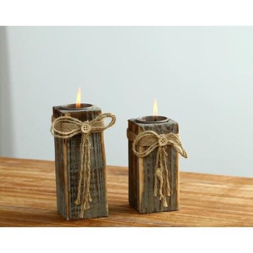 Vintage Wooded candle holder wedding Xmas wood tea candle holders coffee bar home party table decor handmade candlestick favor
