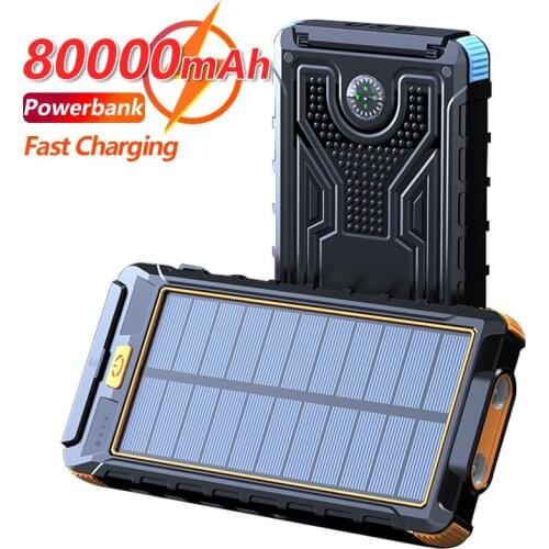 Waterproof Solar Power Bank 80000mAh Quick Charger Outdoor with LED 2 USB Portable External Battery Charger for IPhone Xiaomi Mi