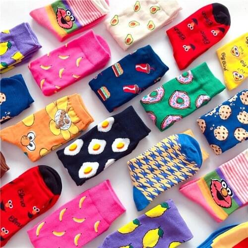 Funny socks cute cartoon fruits banana lemon pineapple avocado food happy Japanese Harajuku skateboard Socks pink winter socks
