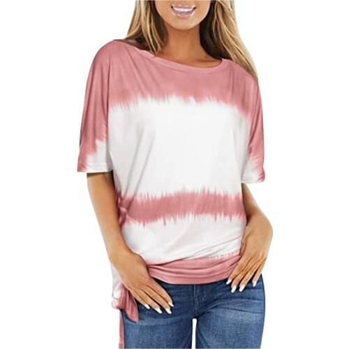 Womens t-shirt 2021 Loose O-Neck Short Sleeve Gradient Tie-dye Printed Summer T-Shirt Top crop top Street fashion tee shirt