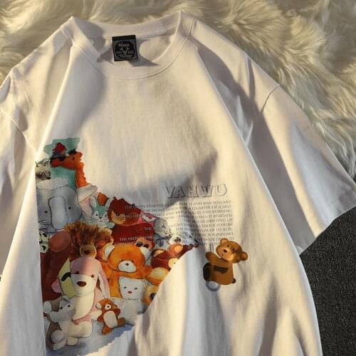 Retro Super Cute Bears Vintage T Shirts Women Cotton Material Oversized Summer Tops 2021 New Harajuku Teens Girls Graphic Tee