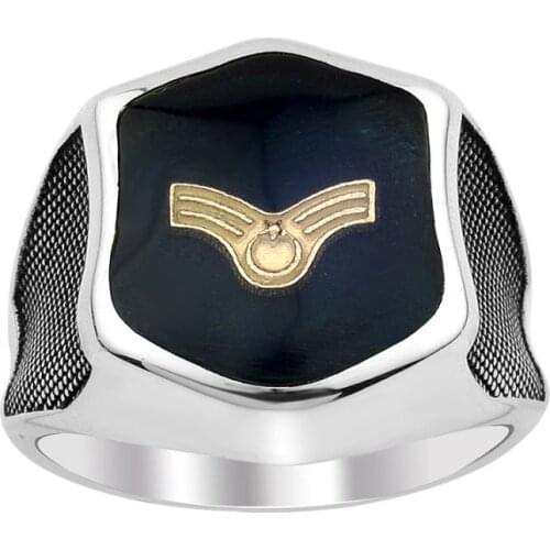 Black Onyx Gemstone Ring Sergeant Motif Men Ring, Soldier Ring 925K Silver Accessories Black Stone Silver Ring Men Gift