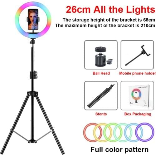 10 inch RGB Circle Fill Light Selfie Ring Light Colorful Lamp with Tripod Stand Dimmable Neon Sign For Youtuber Tik Tok Live