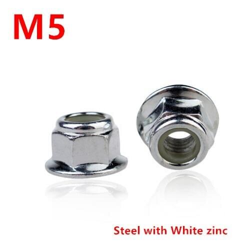100pcs DIN6926 GB6183 M5 Steel with White Blue zinc Flange Nylon Insert Lock Nut Nuts Anti Slip Locknut