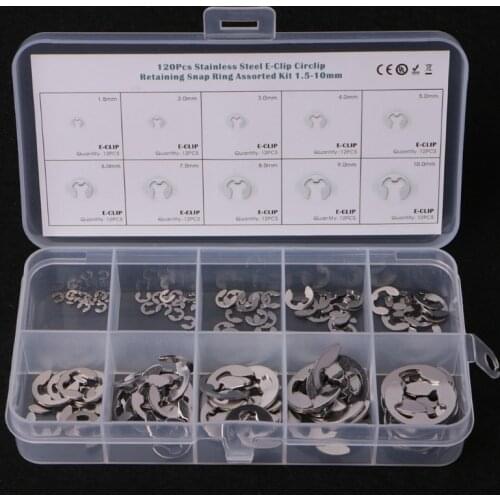 120PCS 1.5mm-10mm E-Clip Assortment Kit Stainless Steel Retaining Circlip Set Washer Set Hardware Accessories New