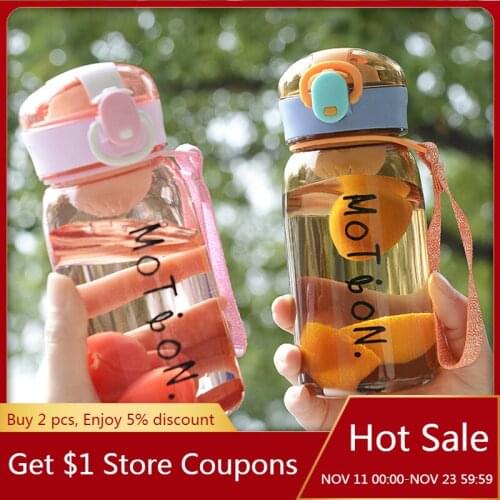 400ML Simple Letters Portable Handle Plastic Water Bottle Large Capacity Sports Outdoor Leakproof Bounce Cover Space Cup