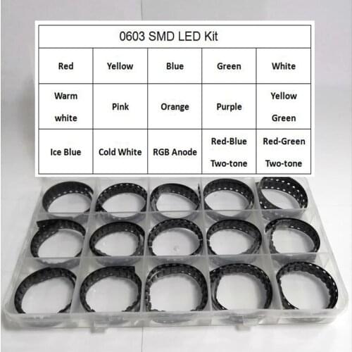 5 Colors x100 Pcs =500pcs SMD 0603 LED Kit Super Bright Red/Green/Blue/Yellow/White Water Clear LED Light Diode Set