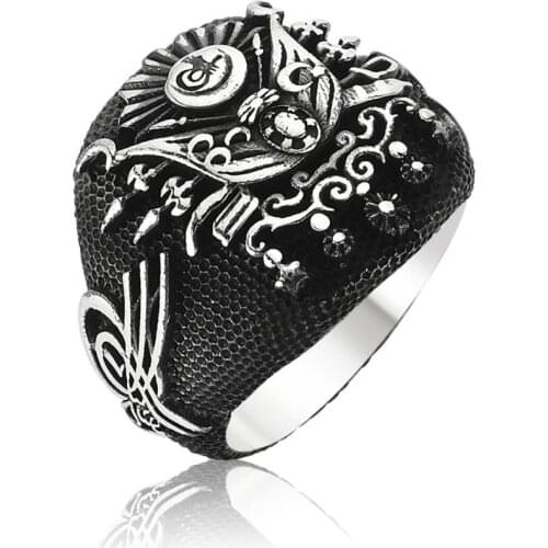 925 sterling Silver Oxidized Ottoman State Crested Ring