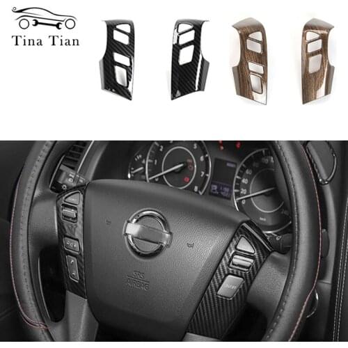 Car Styling Carbon Fiber Color Interior Steering Wheel Decorative Cover Trim Frame Fit For Nissan Patrol Y62 2017 2018 2019 2020