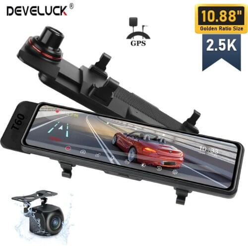 Develuck 10.88 Inch Car DVR Night Ultra High Definition 2.5K Touch Screen Front Camera With Rear View Camera GPS Track Playback