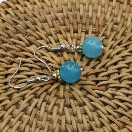 Shining Blue Amazonite Stone Lucky Stone Earrings Round Beads Drop Earrings Women Jewelry Gifts Accessories Valentines Day gift