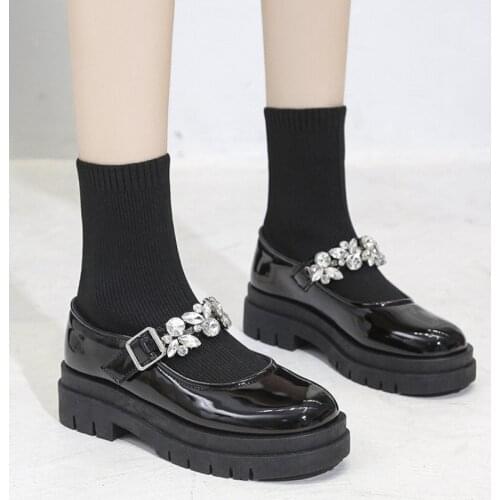 Lucyever Fashion Crystal Strap Ankle Boots Women Breathable Stretch Fabric Platform Boots Woman Autumn Mesh Med Heels Botas 2021