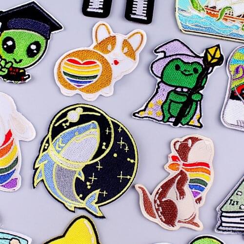 Diy Whale/Dog Patch Animal Embroidered Patches For Clothing Sewng Applique Jacket Cute Rainbow Patch Iron On Patches On Clothes
