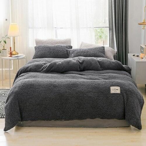 Home Textiles Gray Winter Quilt Cover Soft Warm Lamb Cashmere Duvet Cover Solid Color Fleece PillowcaseBedding Cover No Sheet