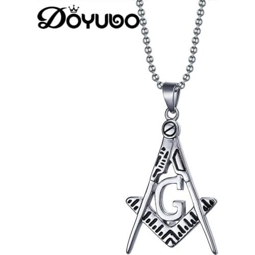 DOYUBO Vintage Mens Stainless Steel G Logo Pendant Necklace With 60cm Chains Male High Quality Fashion Charms Jewelry DC015