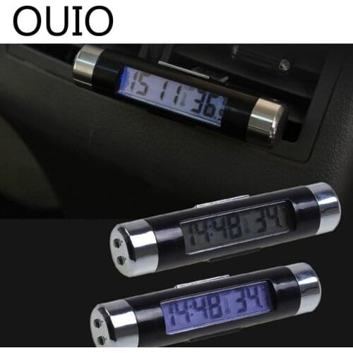 OUIO Car Air Outlet Thermometer Electronic Clock Backlit Auto For Mercedes Benz W204 W203 Ford Focus 2 3 Fiesta Citroen C4 C5 C3