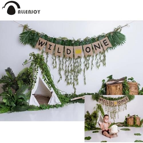 Allenjoy Wild One Jungle Tent Child Birthday Photography Backdrops Leaves Plant Kid Smash Cake Background Baby Shower Photozone