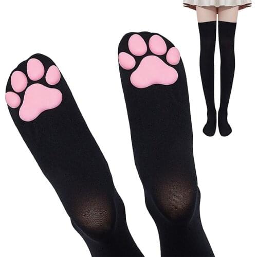 Lolita Overknee Socks 3D Anime Print Cat Socks for Women Girls Cute Cat Paw Stockings White Black Over Knee Thigh Cosplay Sock