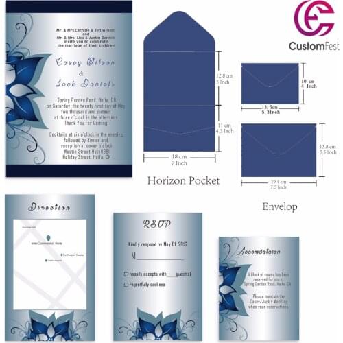 30pcs/lot personalized pocket card set navy blue pocket envelop+matching envelop+card+RSVP free shipping PKEE040V103
