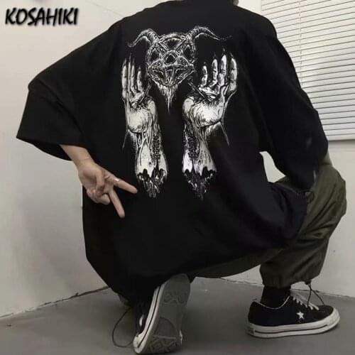 KOSAHIKI Streetwear O Neck Short Sleeve Women Men T Shirt Cartoon Print Ins Retro Tops Vintage Harajuku Loose Casual Tee Shirt