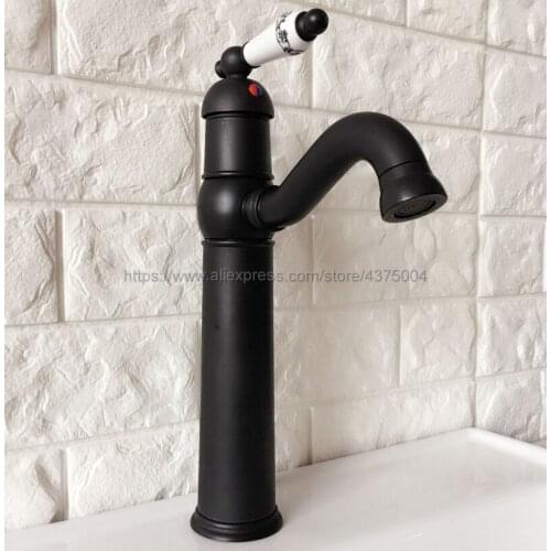 Deck Mounted Single Handle Hole Bathroom Sink Mixer Faucet Oil Rubbed Bronze Hot and Cold Water Mixer Tap Nnf366