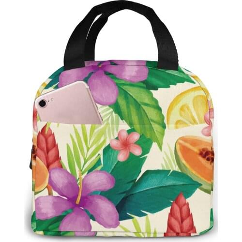 Hand Painted Summer Tropical Fruits Lunch Food Box Bag Insulated Thermal Picnic Lunch Bag for Women kids Men Cooler Tote Bag