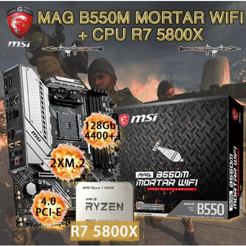 AM4 MSI MAG B550M MORTAR WIFI Motherboard + CPU AMD Ryzen 7 5800X Set DDR4 128Gb 4400+ M.2 PCI-E 4.0 USB3 Placa-mãe Desktop B550