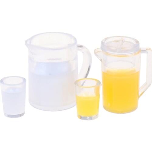 Mini 1:12 Dollhouse Miniature Accessories Juice Jug Cup Set Simulation Drink Milk Model Toys for Doll House Decoration
