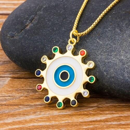 Minimalist Memorial Jewelry Lovely Geometry Round Evil Eye Pendant Necklace Copper CZ Crystals Fashion Necklace For Girls Women