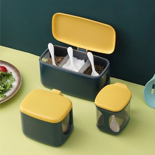 Multi Grids Spice Box Plastic Sugar Salt Seasoning Container With Spoon Multifunction Pepper Storage Boxes Kitchen Supplies Set