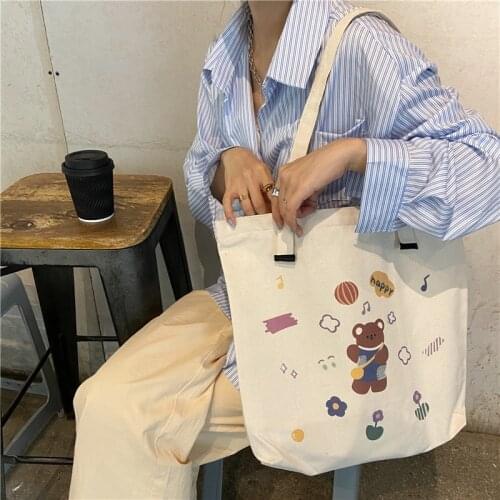 Cartoon Cotton New Canvas Shoulder Shopping Bags for Women Cloth Large Tote Bag Ladies Ladies Eco Reusable Student Books Handbag