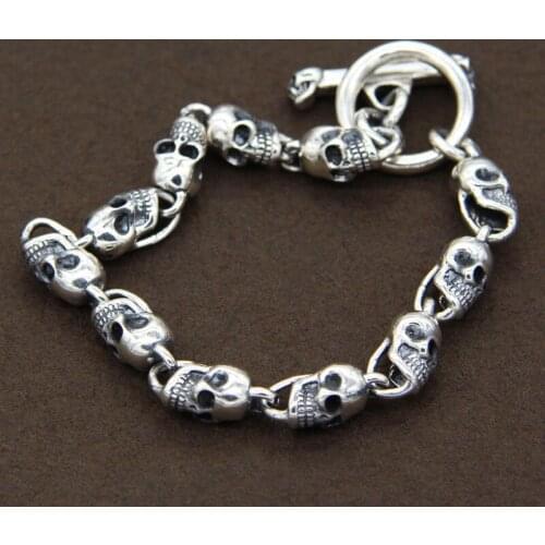S925 Sterling Silver Retro Thai Silver Skull Personality Domineering Male And Female Bracelets
