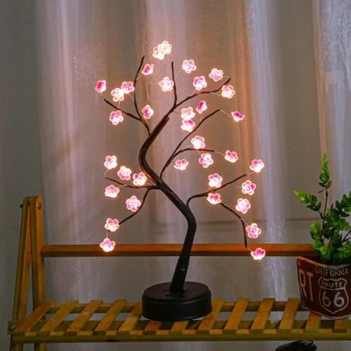 Battery/USB Operated Tabletop Bonsai Tree Light Xmas LED Night Light Mini Christmas Tree Garland Lamp Bedroom Decor Fairy Lights