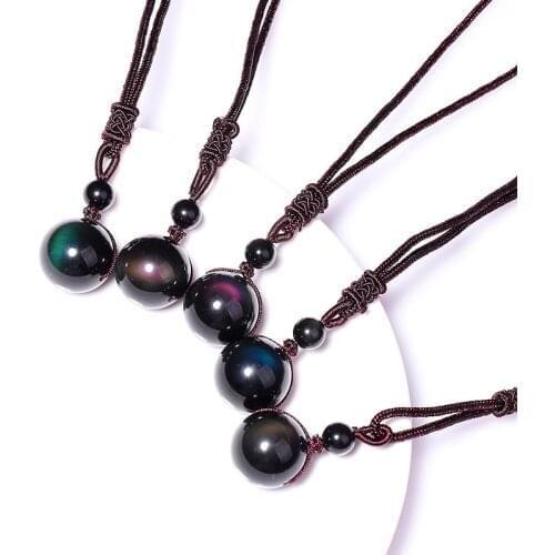 Natural Stone Obsidian Stone Pendant Necklace Black Transfer Lucky Love Jewelry Free Rope For Women Men Gift