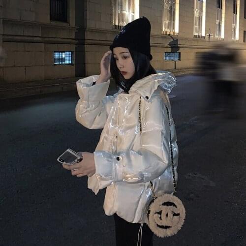 2021 New Women Bright Surface Cotton Coat Thick Warm Parkas Casual Loose Lace-up White Jacket Soft Outwear Padded Student Winter