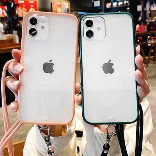 New Transparent Lanyard Case For iPhone 12 11 Pro Max XS Max X XS XR 7 8 Plus Necklace Strap Rope Square Silicone Phone Cover