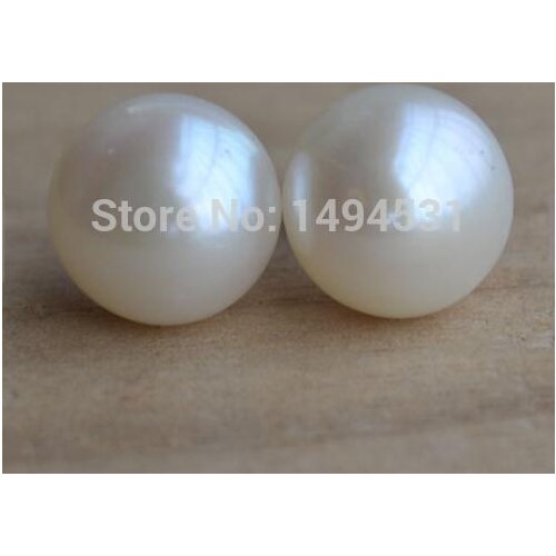 Wholesale Pearl Jewelry, Huge AAA 13-14mm Ivory Color Genuine Freshwater Pearl Stud Earrings , Sterling Silvers Post Earring