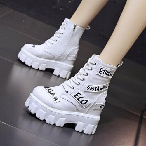 Autumn Chunky Boots 2021 New Womens Round Toe Thick Bottom Winter Boots Ankle Boots Black Platform Short Boots Woman 10cm Heels