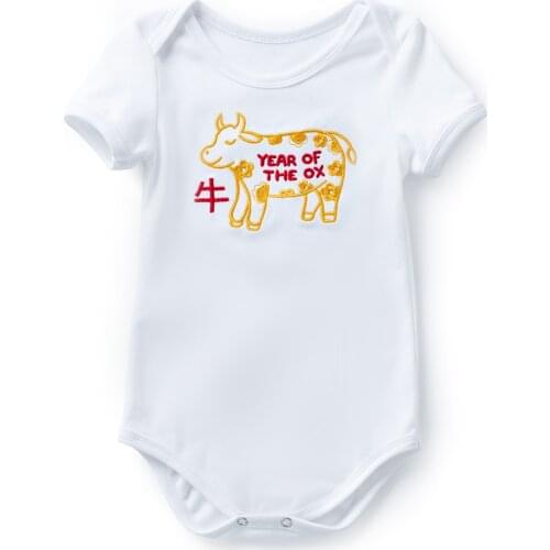 0-2 Year Newborn Baby Girls or Boys Fashion Clothes Romper Cotton Children New Year of the ox design Costume with Embroidery