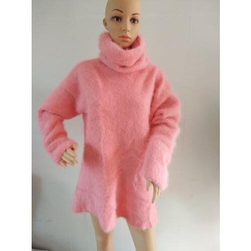 Plush mink cashmere turtleneck sweater long Pullover sweater coat free shipping